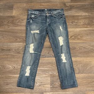 7 For All Mankind Roxanne Distressed Ripped Blue Jeans – Sz 28